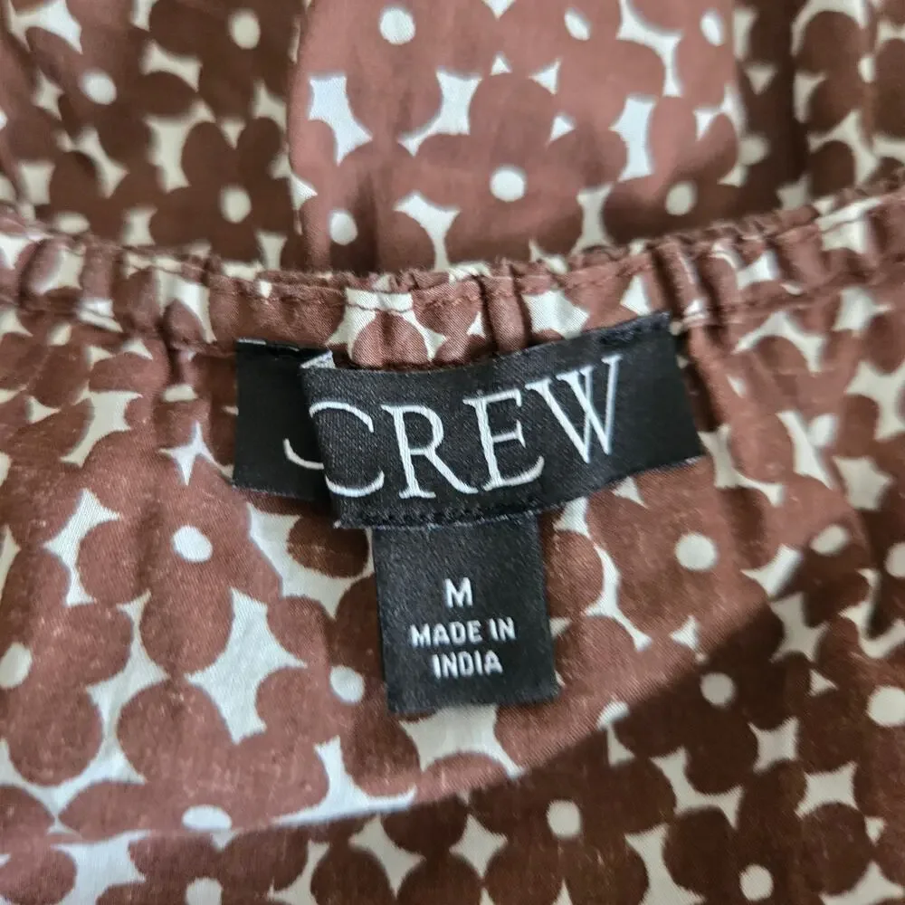 J Crew Womens Cottage Smocked Waist Top Mocha Brown Floral Boho Peplum Medium